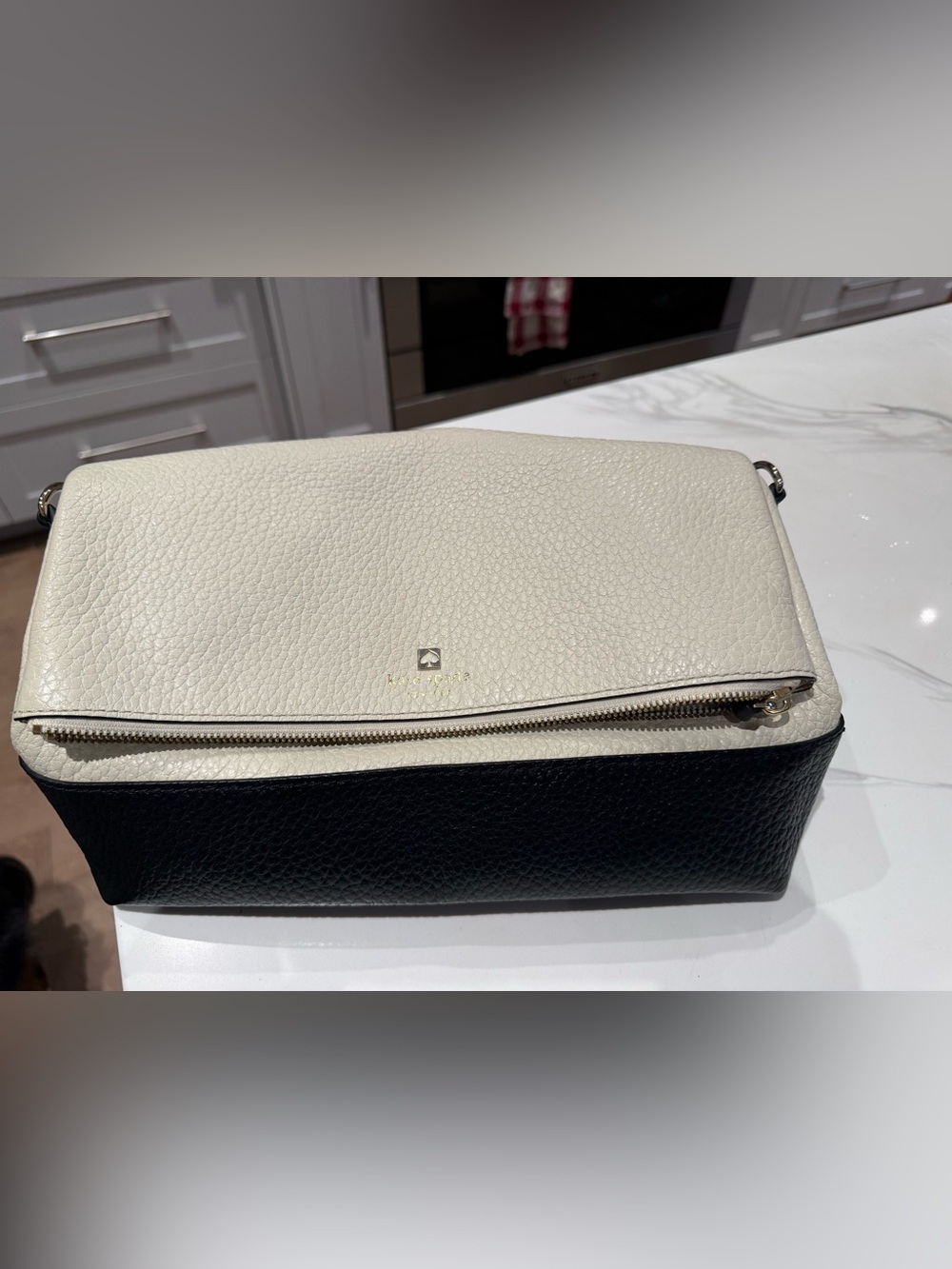 kate spade Two-Tone Pebbled Leather Clutch in Cream and Black